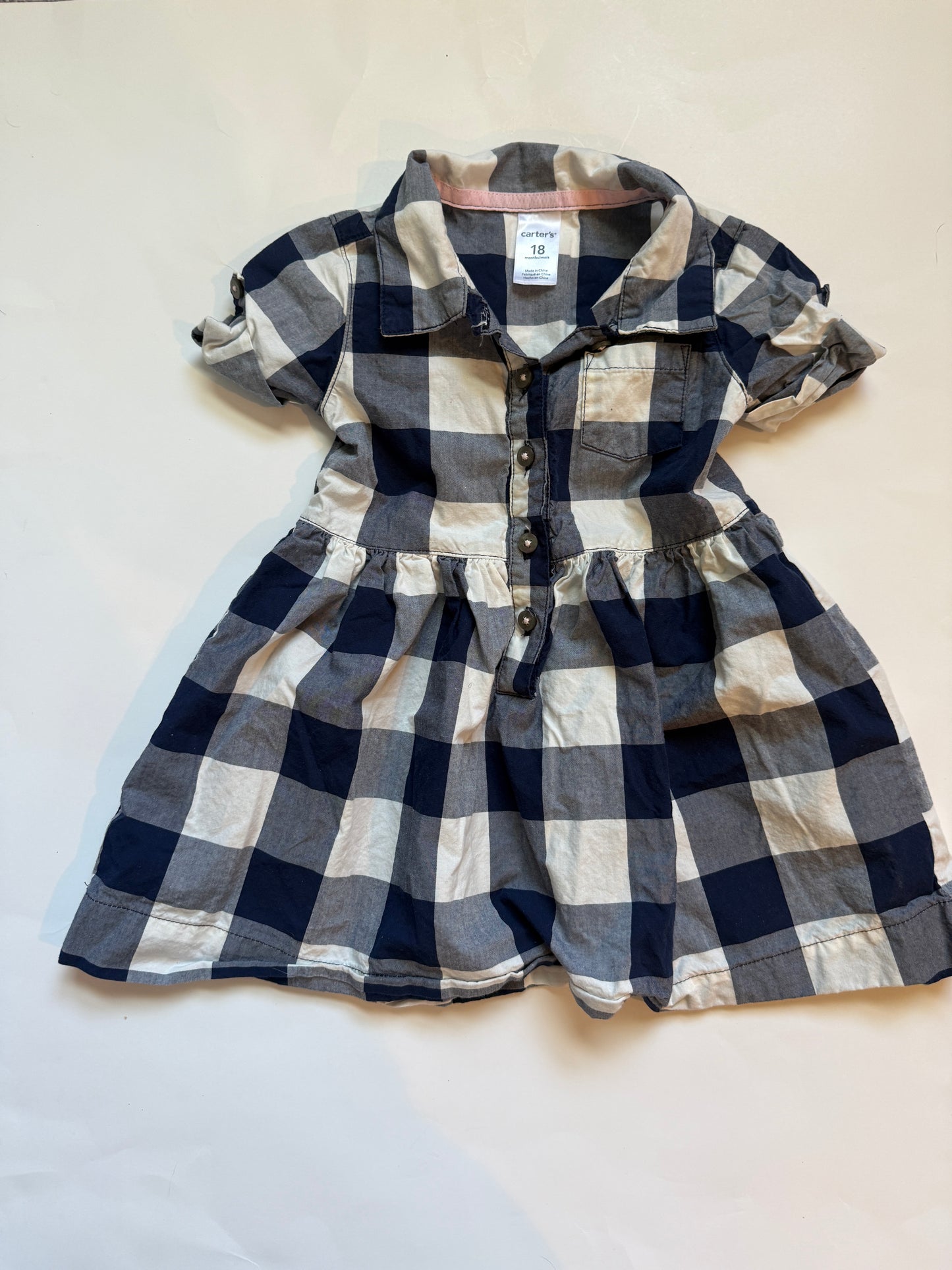#116 Carters blue plaid dress girls 18 months