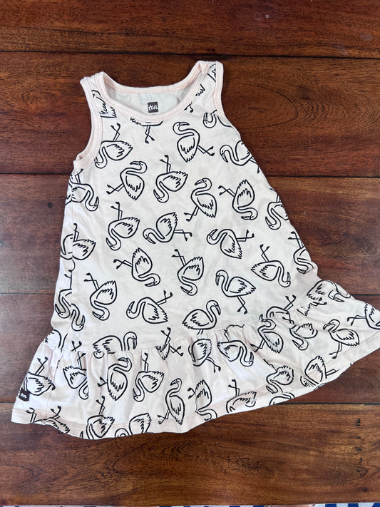 #4. Girls 2T Tea Collection pale pink/peach tank dress with black flamingos, GUC