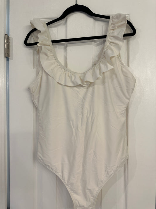 White Ruffle One Piece Swim Suit - Perfect for Bach Party or Honeymoon! Women's XL