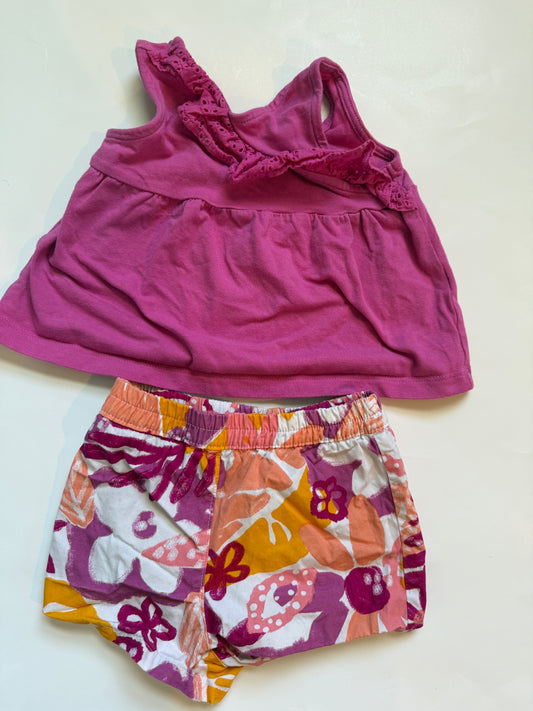 #116 Carters pink and floral tank and shorts outfit girls size 12 months