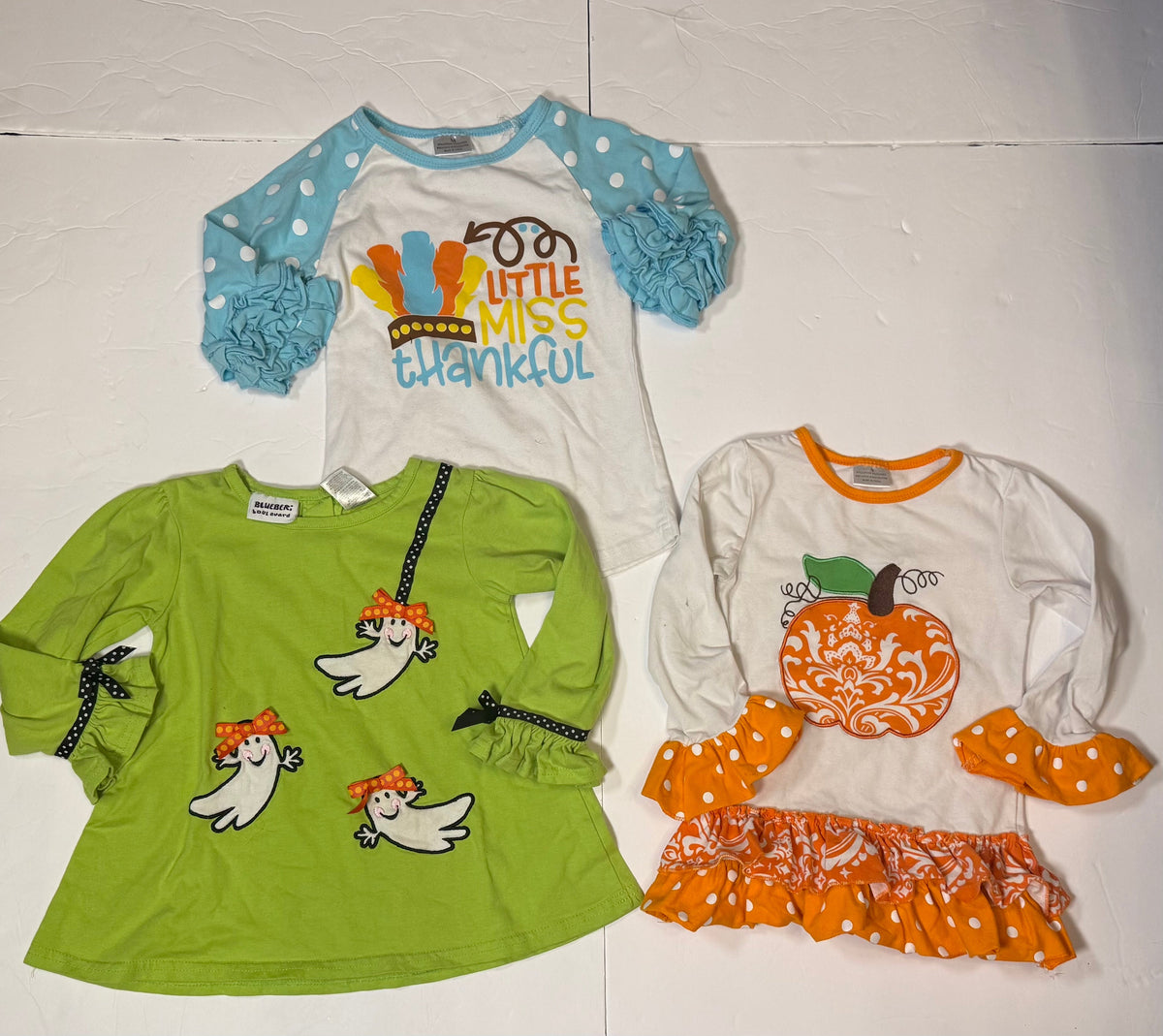 #141 Girls 4T Holiday Shirt Bundle Ghost, pumpkin and Turkey Little Miss Thankful