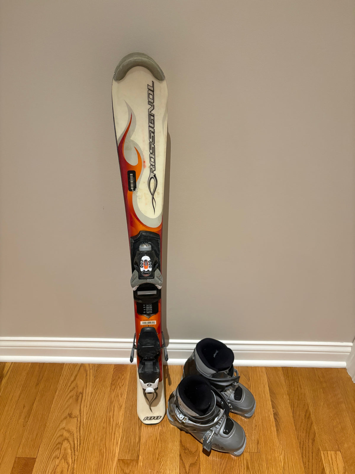 Seller 118 GUC Kids Rossignol Skis (100 length) and Dibello Ski Boots Mondo 20 (~youth size 1 shoe)