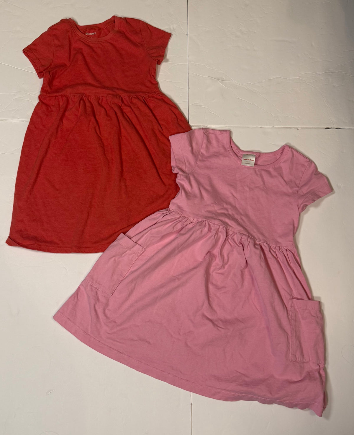 #141 Girls 5 Playground Dress Bundle - Old Navy Red and Hanna Andersson Pink Pocket Dress