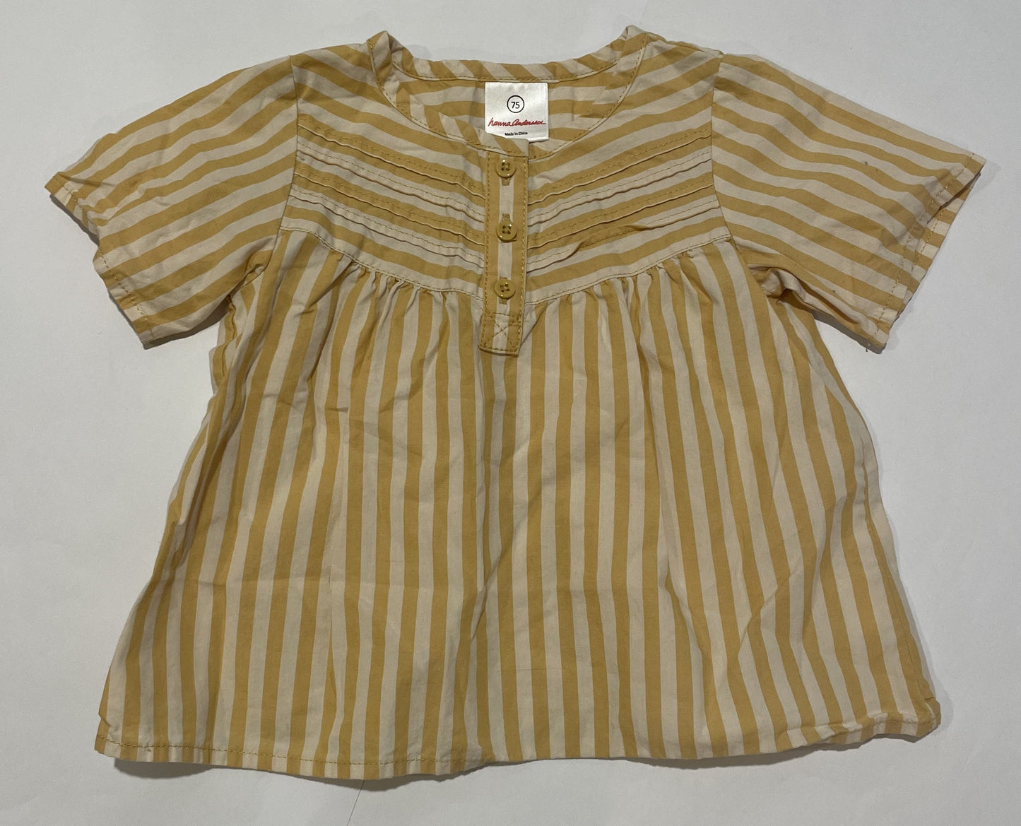 Hanna Andersson Size 75 (12-18 months) Yellow/White Shirt EUC