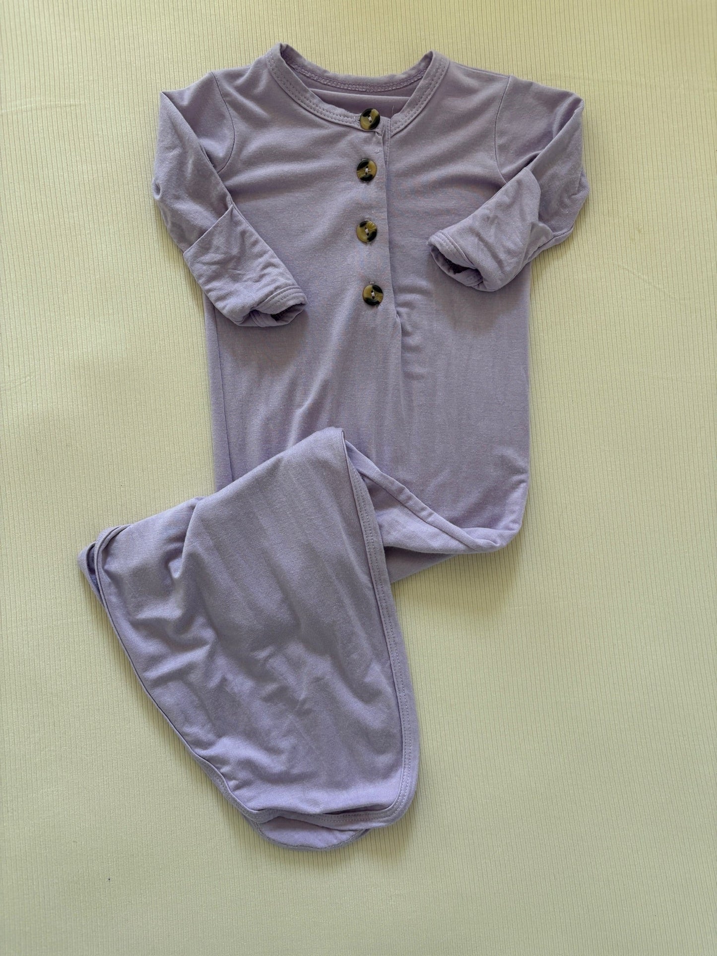 Seller #105 - NB-3M Girls Lou Lou & Co Lilac Knotted Gown GUC - see description