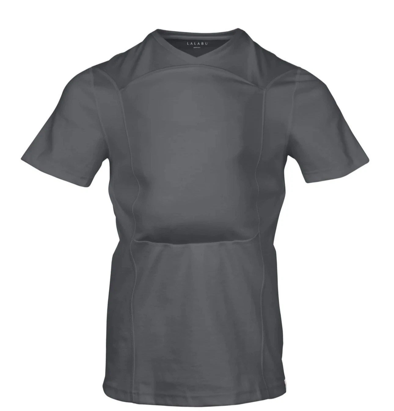 #144 Lalabu Dad Shirt Mens Large Gray Babywearing Carrier Tee V-Neck Short Sleeve Kangaroo Hold