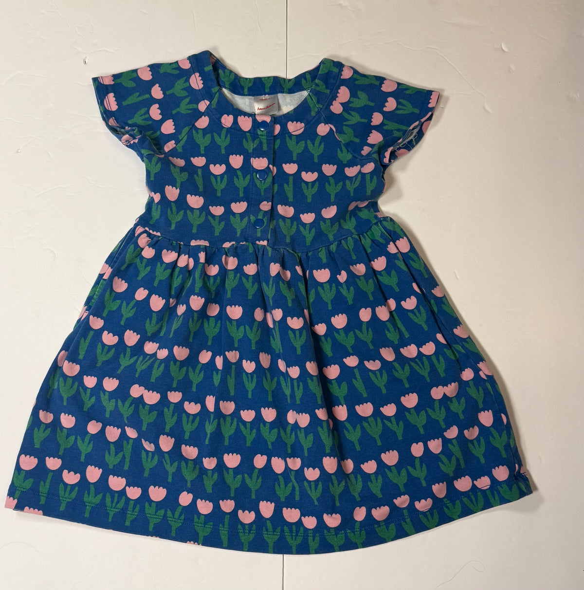 #141 Girls 110 5 Hanna Andersson Blue dress with Tulips