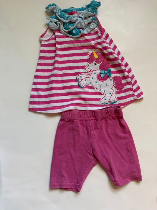 #116 Nannette unicorn shirt with matching shorts girls size 12 months