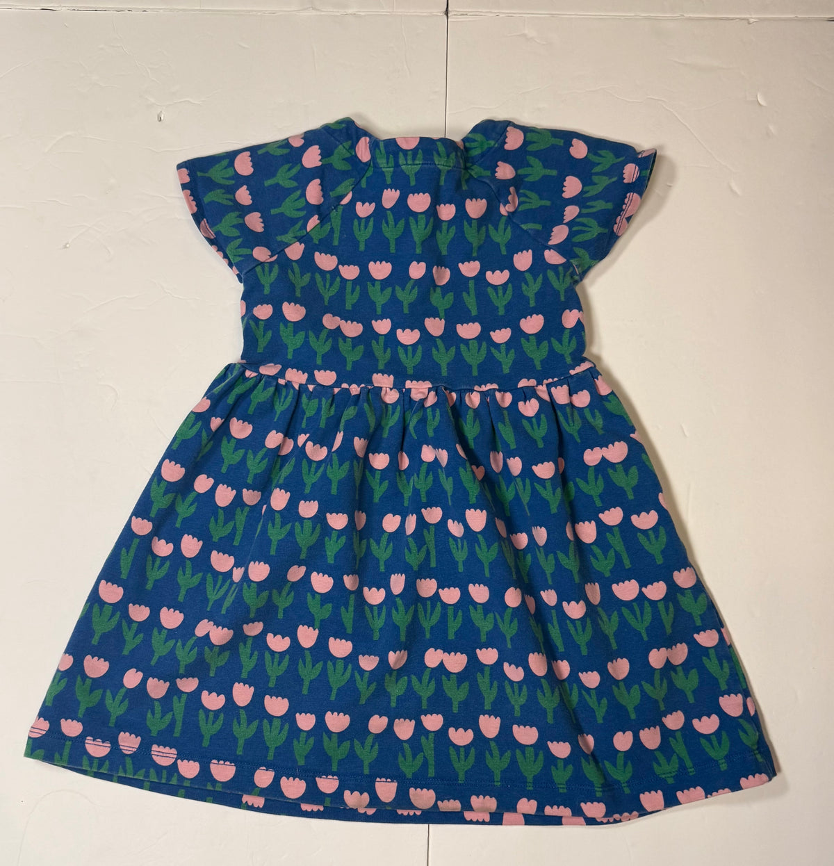#141 Girls 110 5 Hanna Andersson Blue dress with Tulips