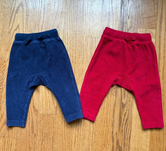 #22 Hanna Andersson corduroy pants red and navy 12-18 months
