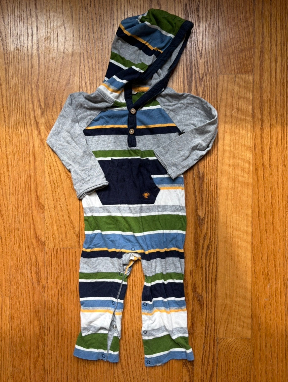 #22 Burt’s Bees striped romper boys 12 months