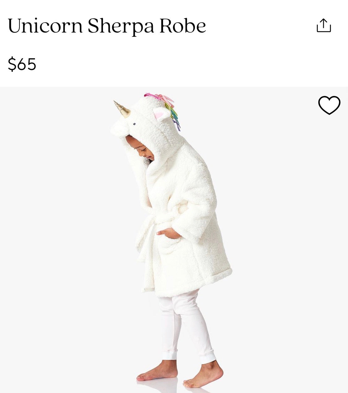 #141 Girls 4-6 Pottery Barn Unicorn Robe with matching medium (Size 10-12) slippers 1 of 2 available