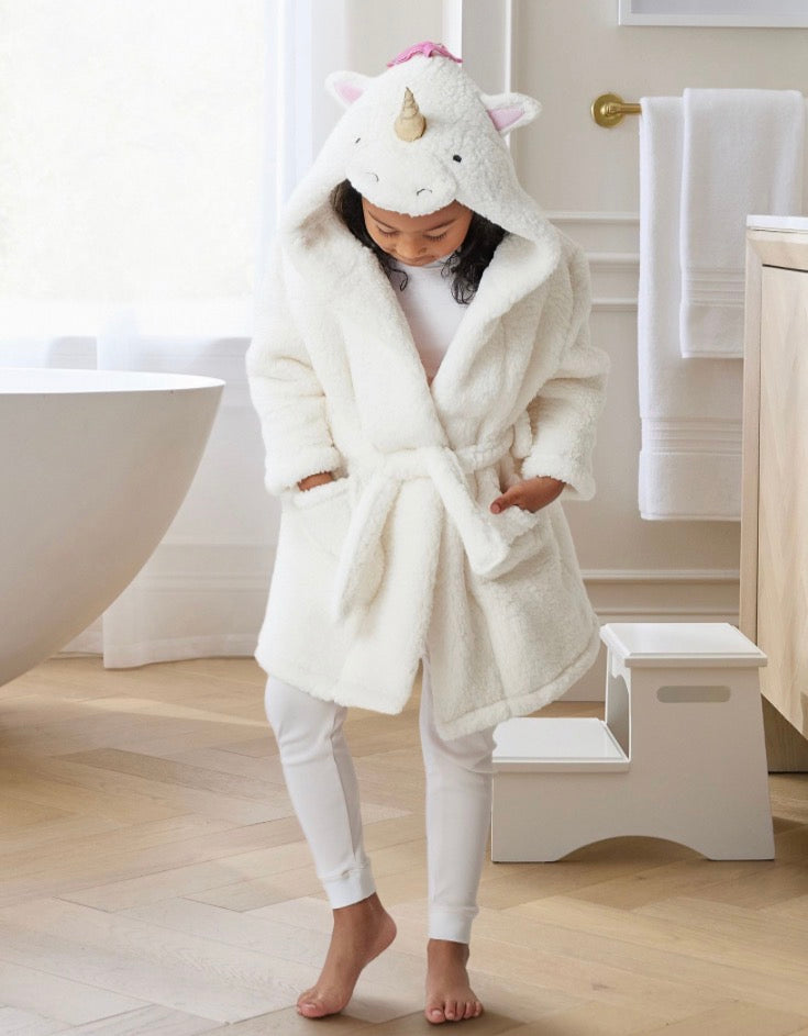 #141 Girls 4-6 Pottery Barn Unicorn Robe with matching medium (size 10-12) slippers 2 of 2 available