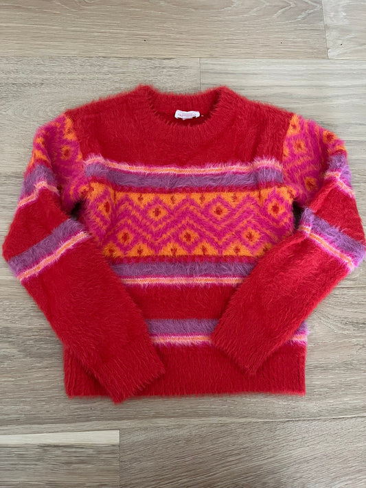 #110 Girls Size Small (6/7T) Red Fuzzy Sweater