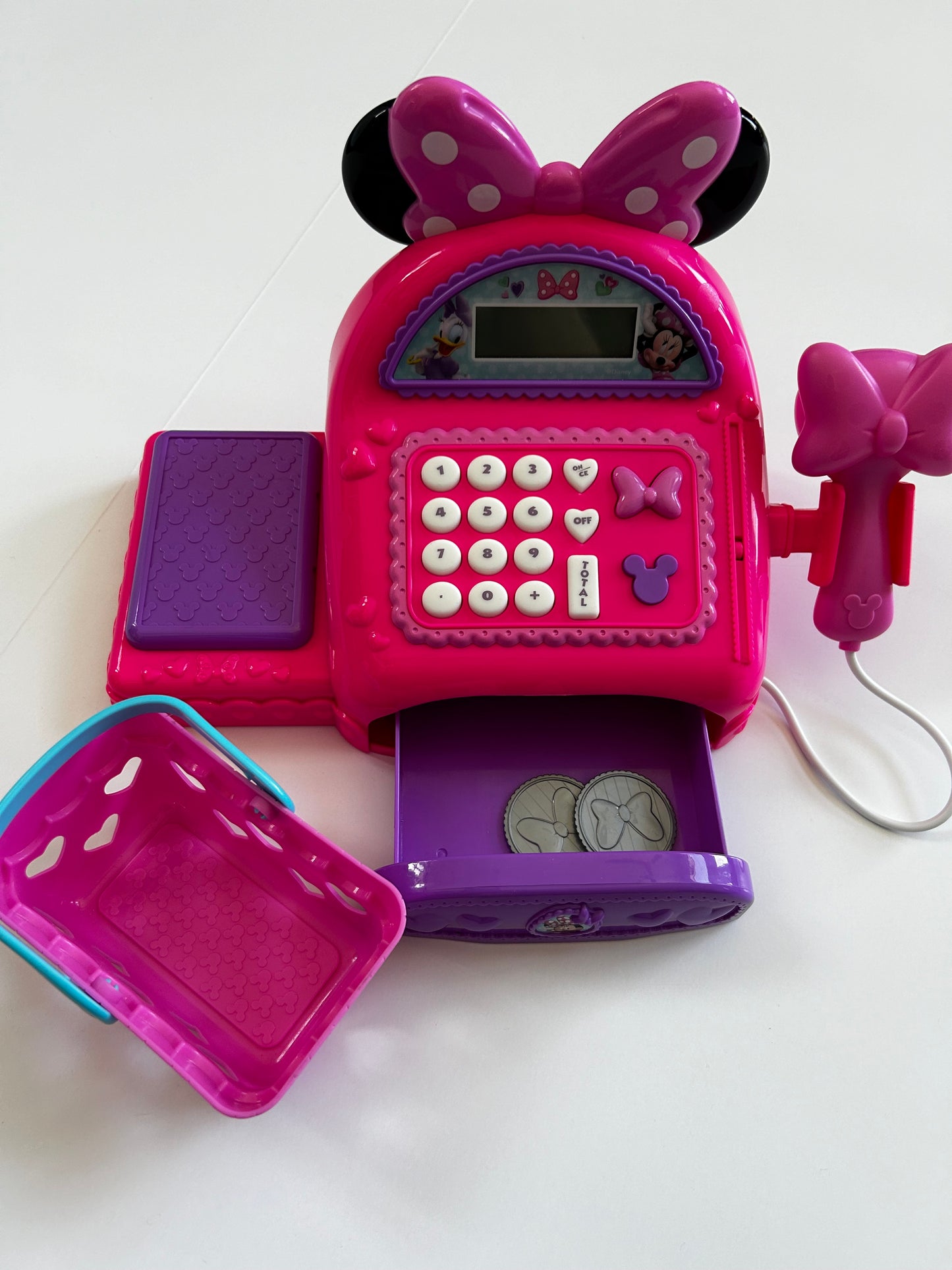 Minnie Mouse Cash Register and Shopping Basket - Has Large Coins but NO paper money