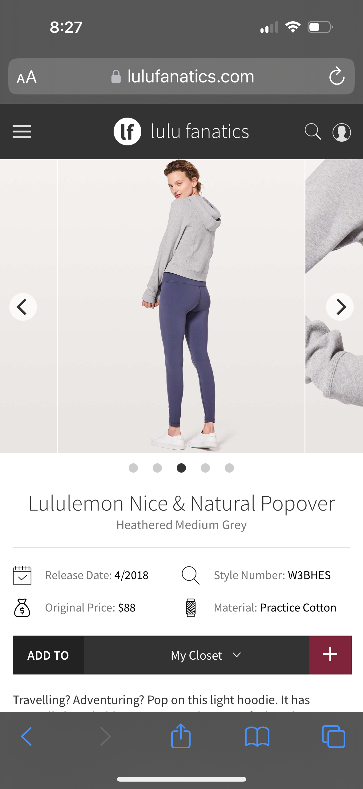 #81A Lululemon Nice & Natural Sz 4 Popover Hoodie Cropped Sweatshirt