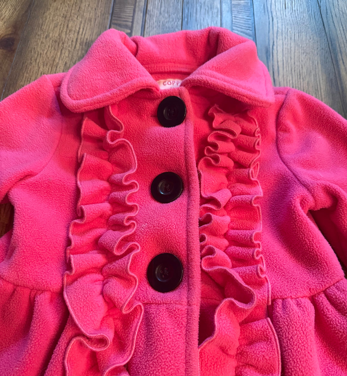 #141 Girls 4/5 Copper Key Pink Dress Coat with Ruffles