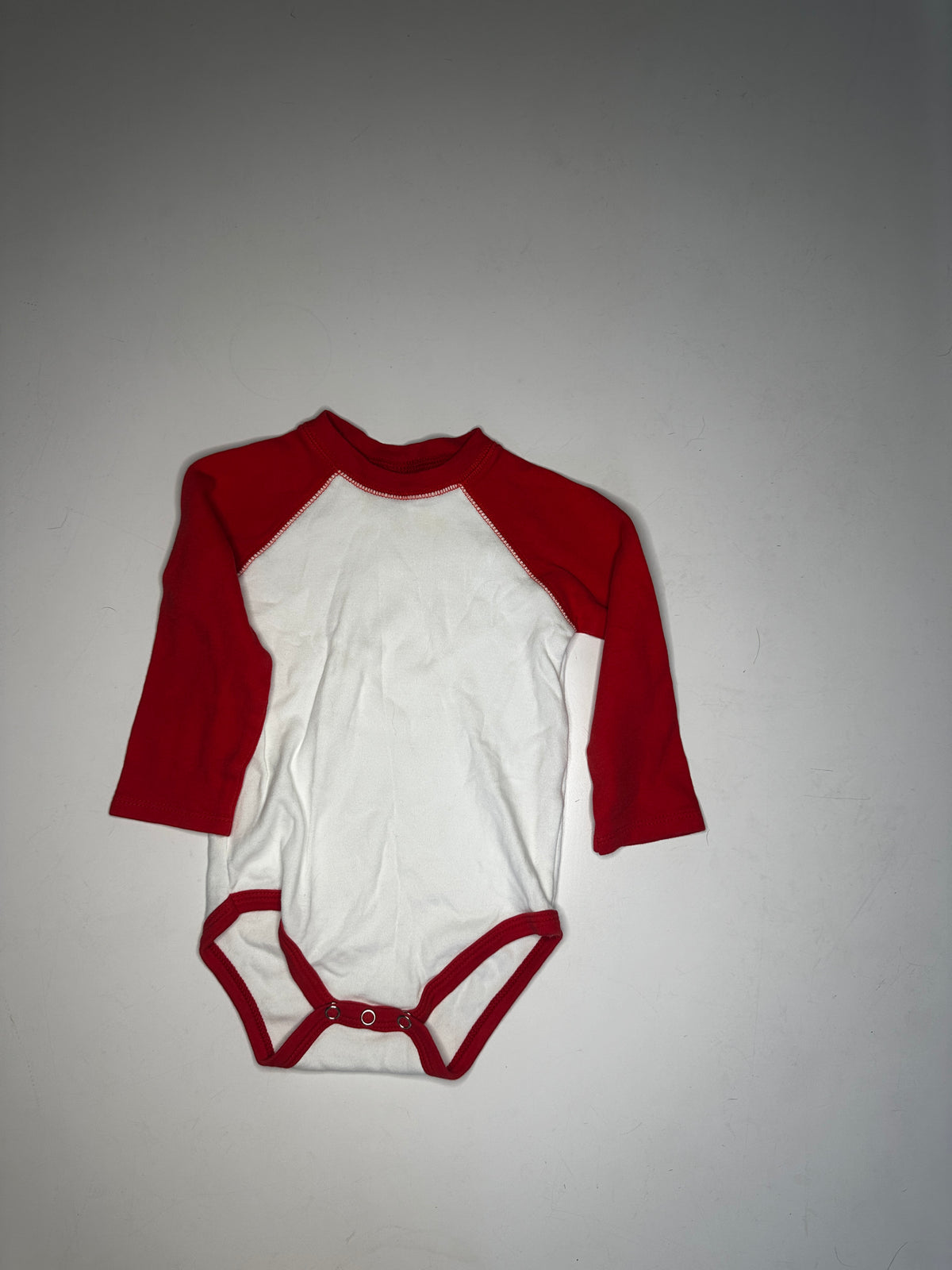 Seller #40 red and white baseball style onesie size 12-18 month