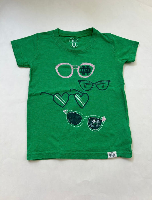 #200 Girls 3T Notre Dame green sunglasses Tshirt