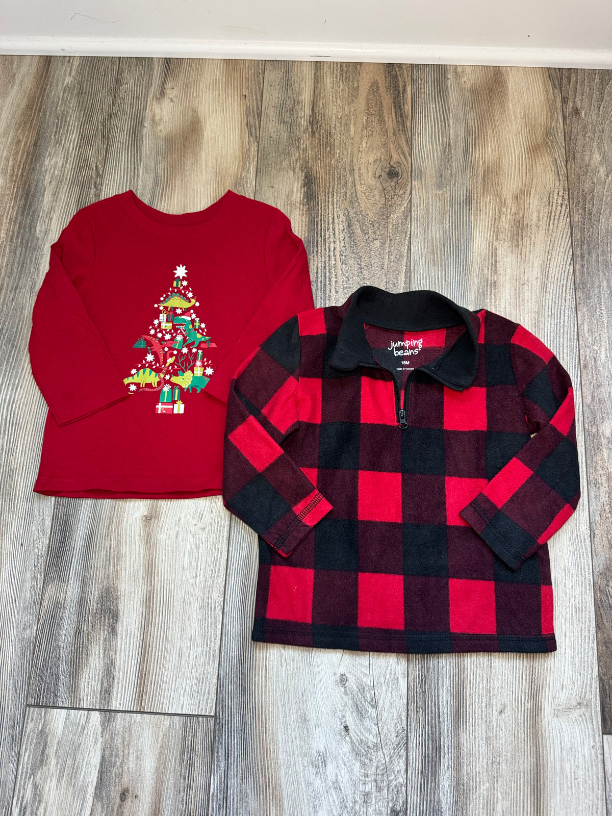Seller #84 | EUC 18M Holiday - Buffalo Plaid Fleece Quarter Zip + Christmas Tee
