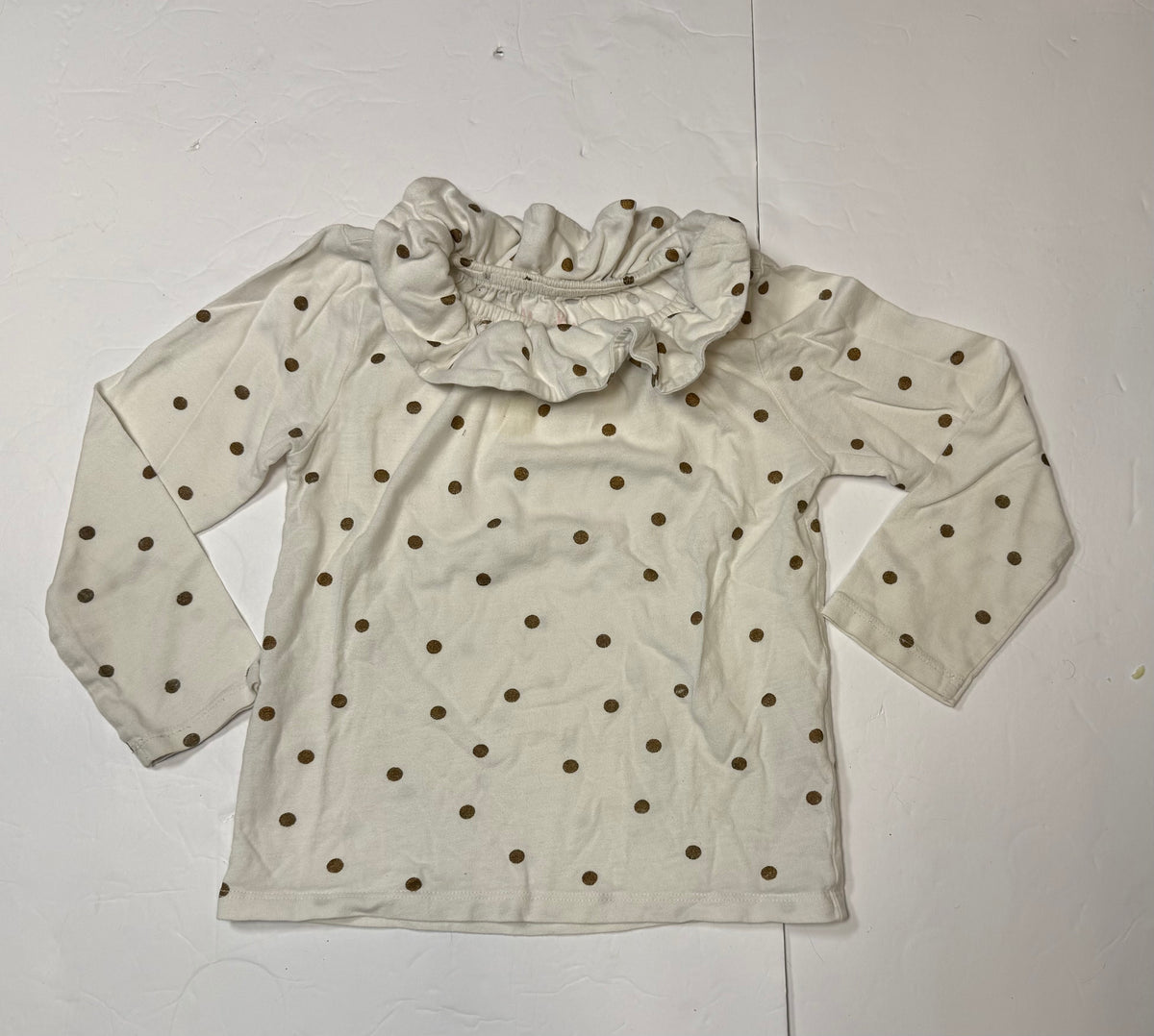 #141 Girls 5/6 Mini Boden Polka Dot Long Sleeve with Ruffles
