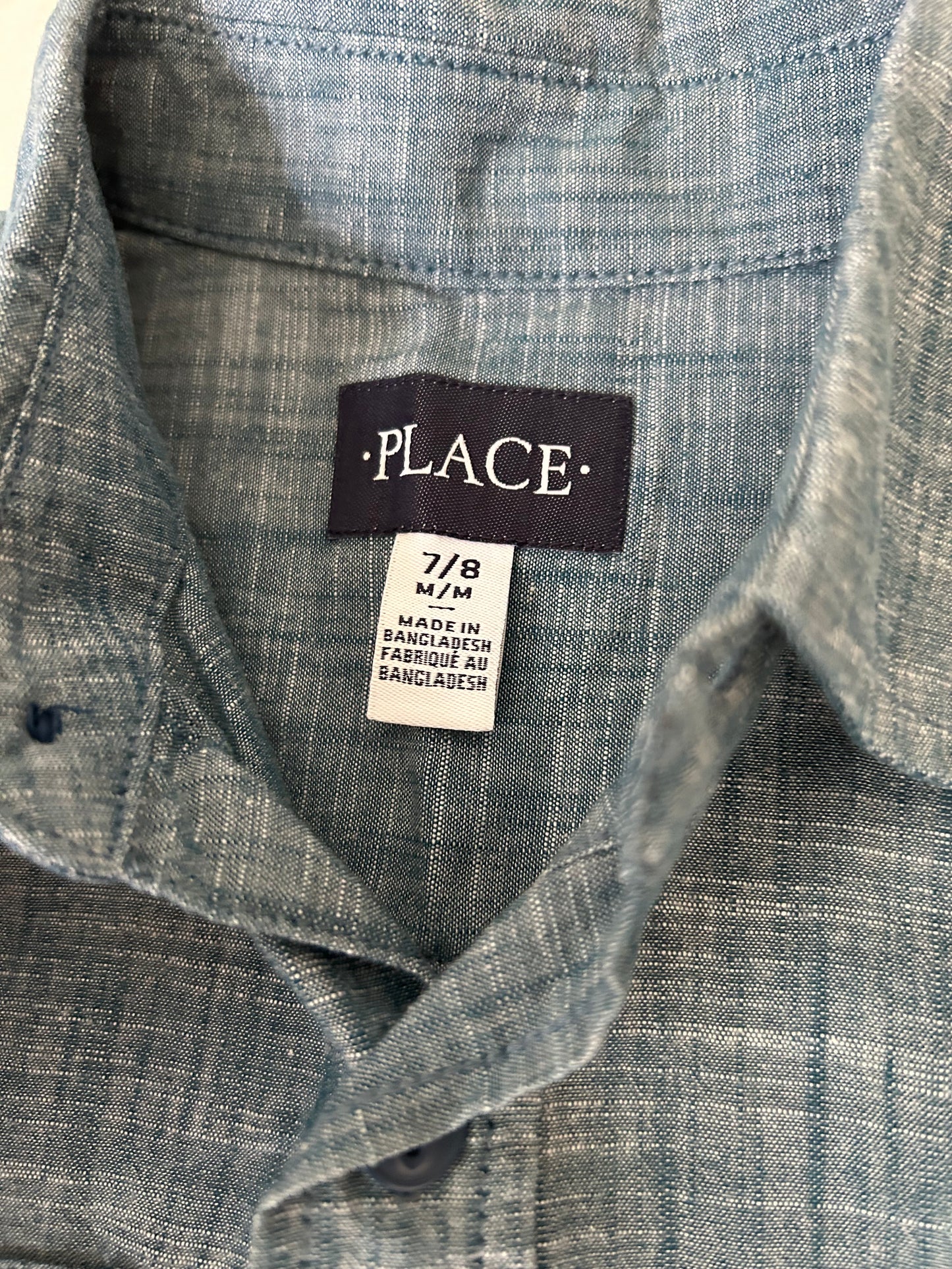 Boys 7/8 Children's Place vintage blue collared button down dress shirt
