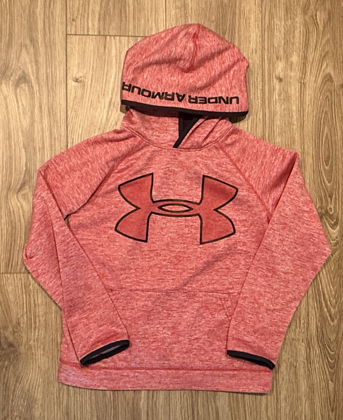 Seller #100 Boys Size YMD Under Armour Red Marled Hooded Sweatshirt with Red and Black Logo