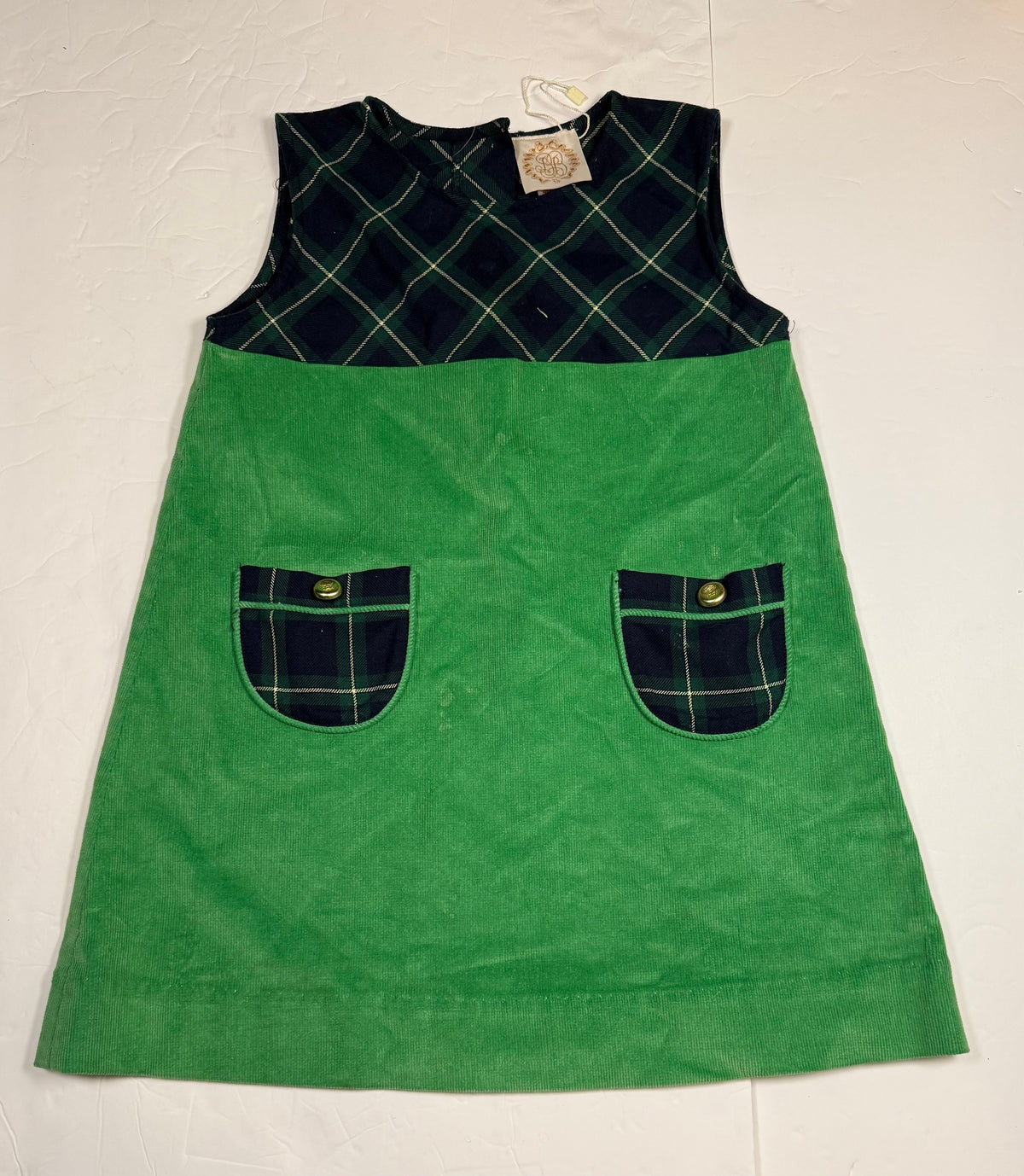 #141 Girls 6 NWT The Beaufort Bonnet Company Green Corduroy Dress