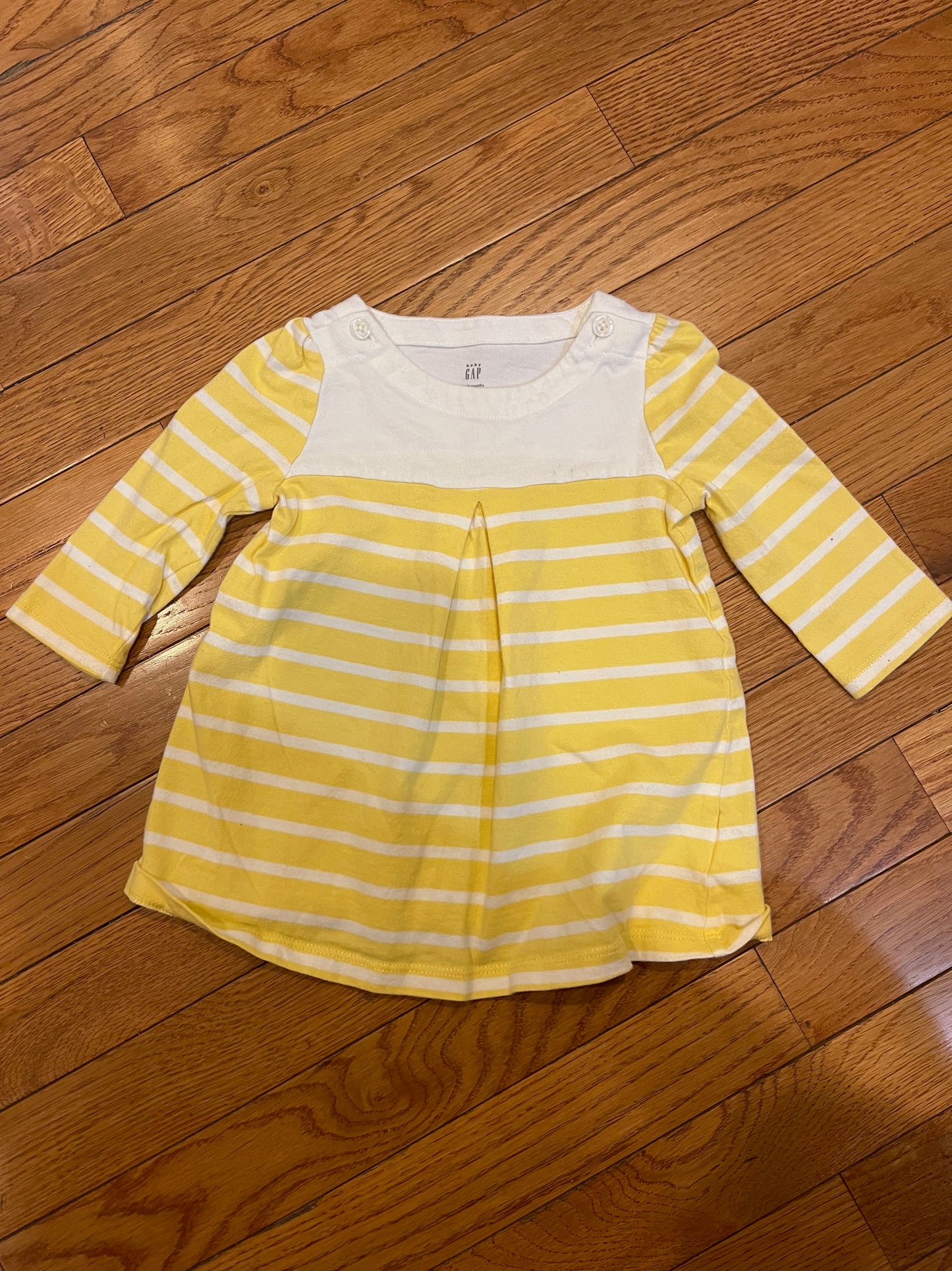 Baby Gap Girls Yellow & White Longsleeve Dress - 6-12 months