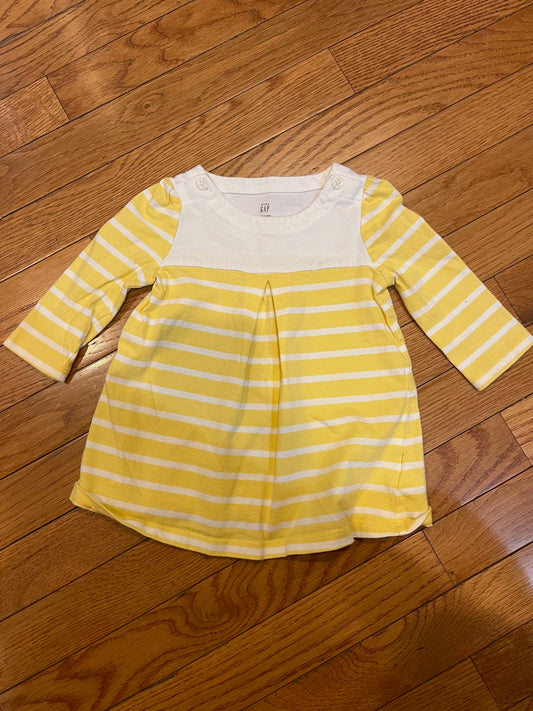 Baby Gap Girls Yellow & White Longsleeve Dress - 6-12 months