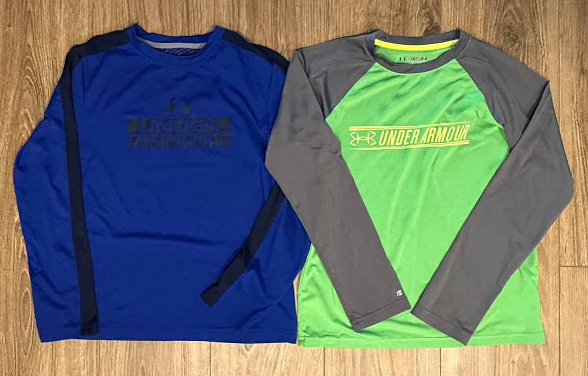 Seller #100 Boys Size YMD Under Armour Long Sleeve Blue and Green Shirt Bundle