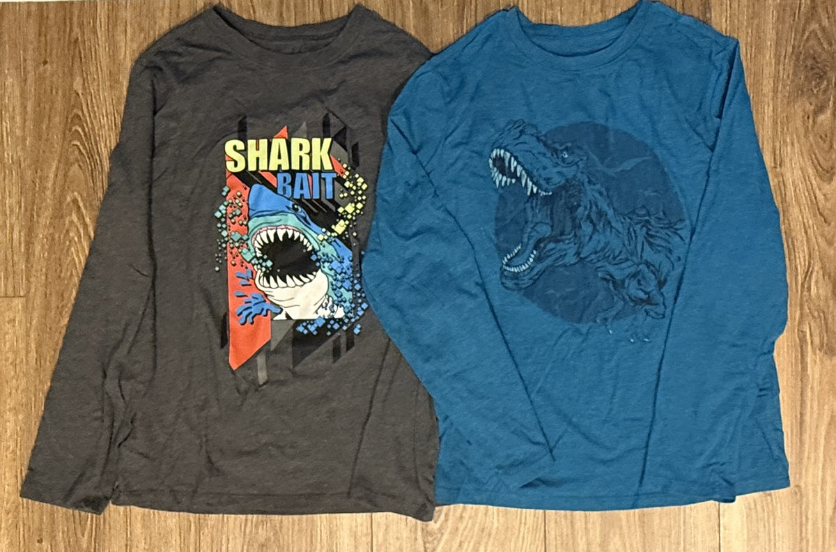 Seller #100 Boys Size L 10/12 Cat and Jack Shark and Dino Long Sleeve Shirt Bundle