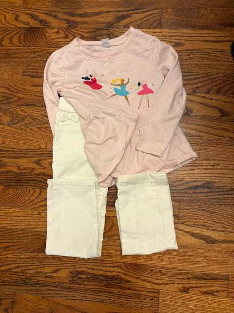 #36 5T Girls Corduroy White Glitter pants and Ballet Shirt