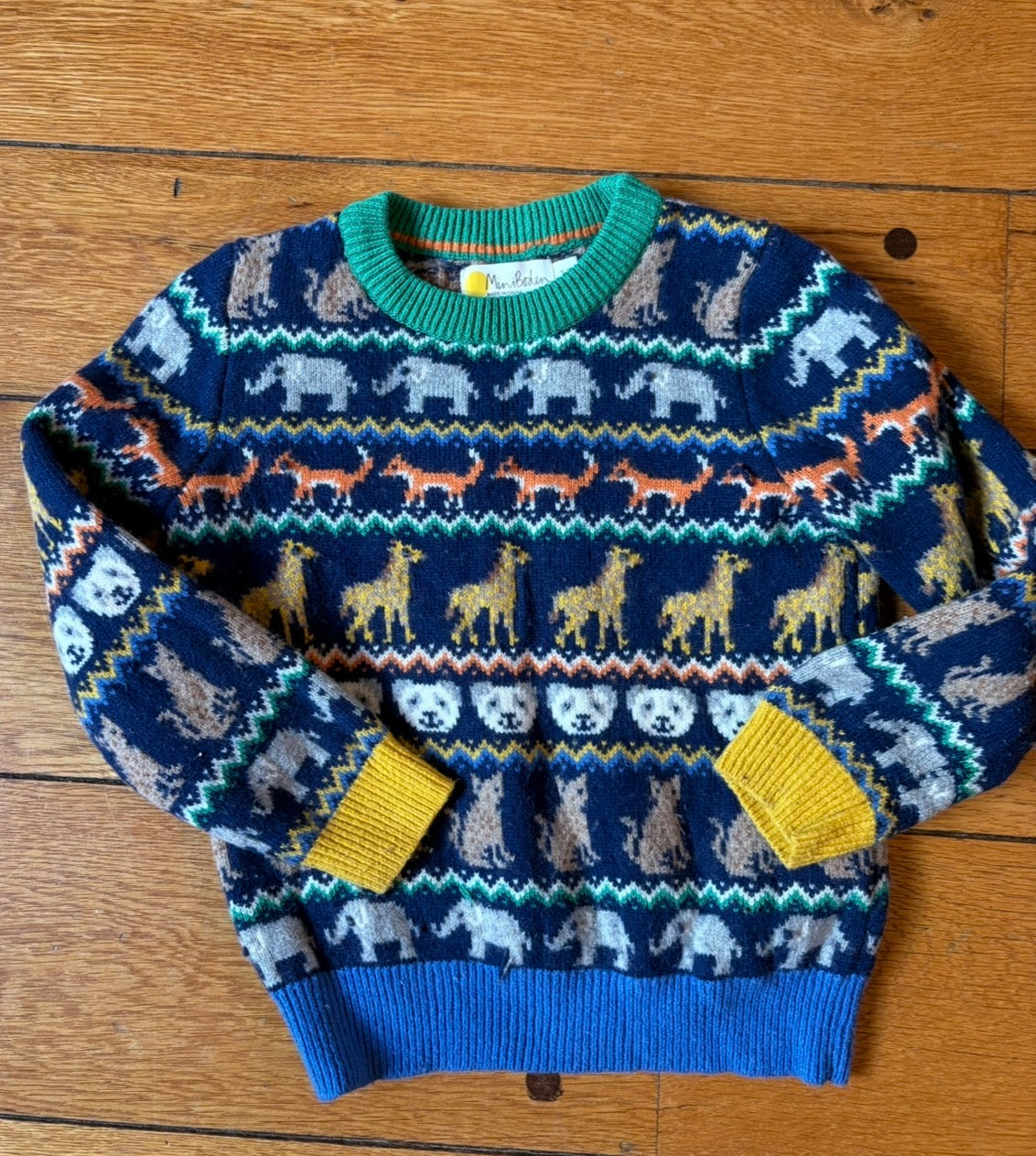 #22 Mini Boden boy animal sweater 5-6, runs a tad small
