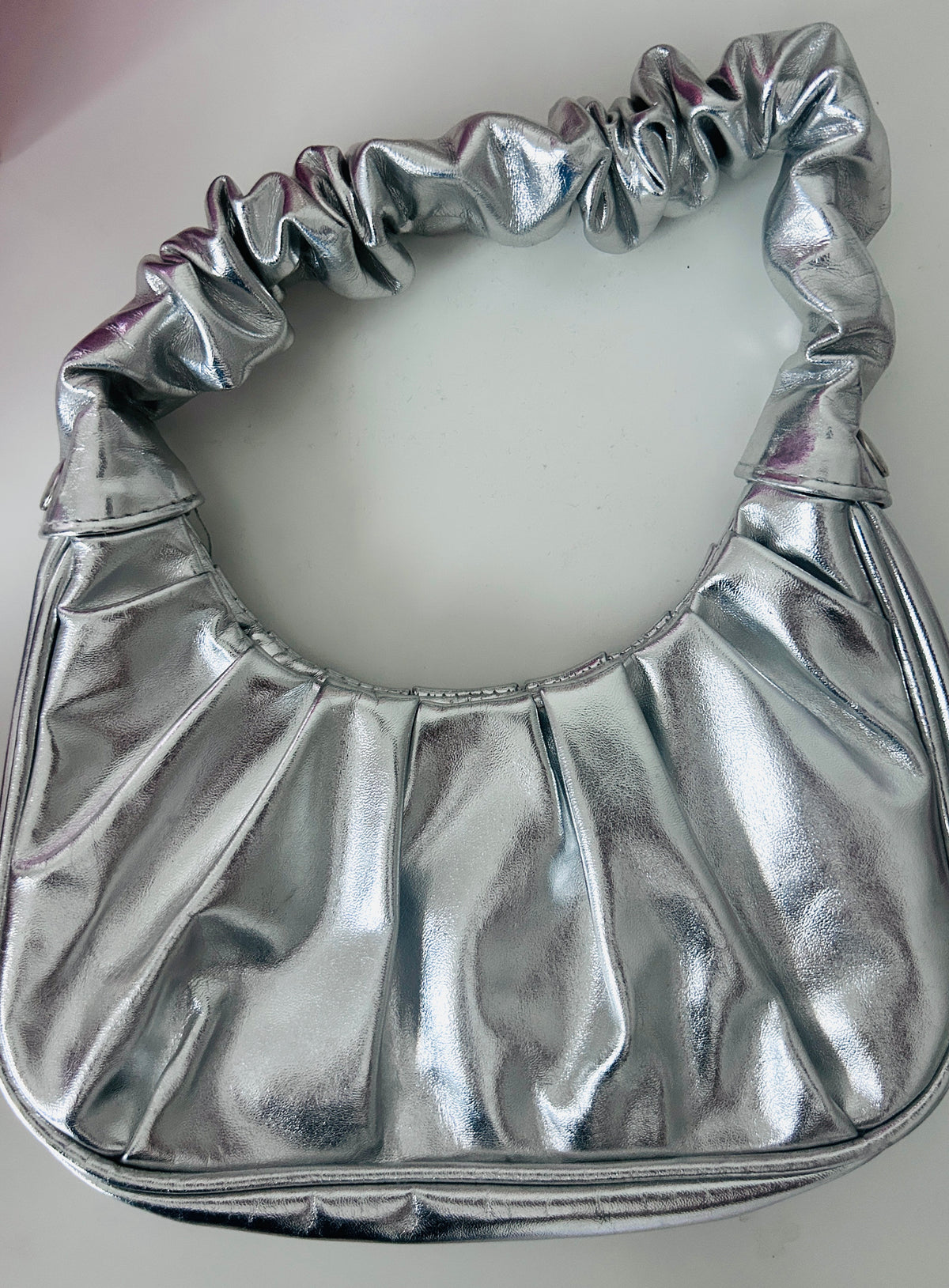 #15 Art Class Metallic Silver Scrunch Strap Purse