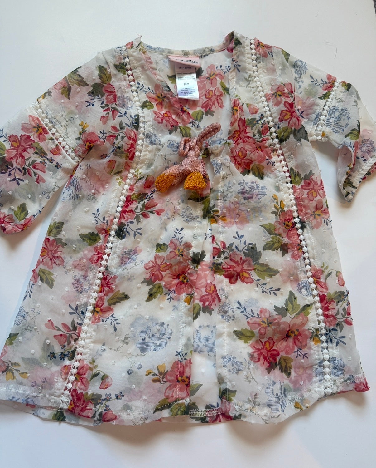 REDUCED #116 Little Lass Floral sheer cardigan girls 18 months