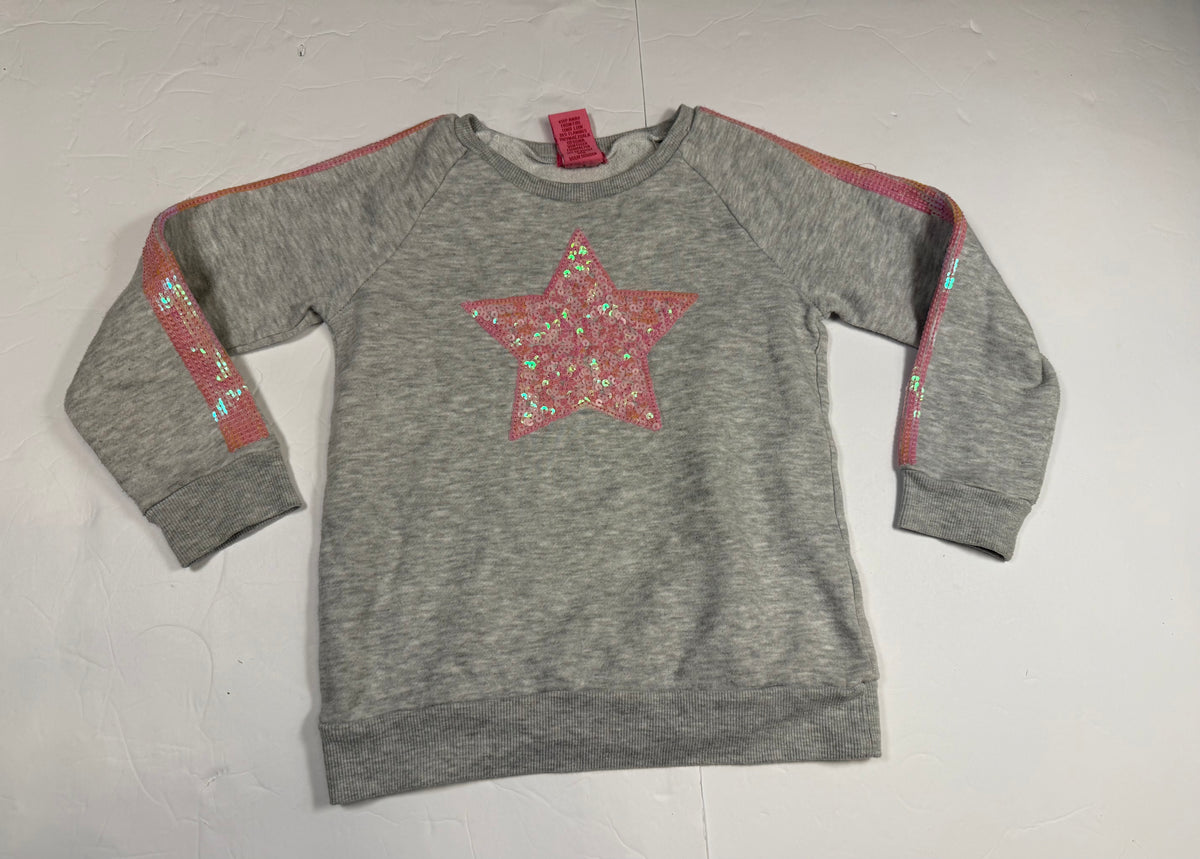 #141 girls 5/6 Isaac mizhari pink sequin sweatshirt with sequin stripe on sleeve