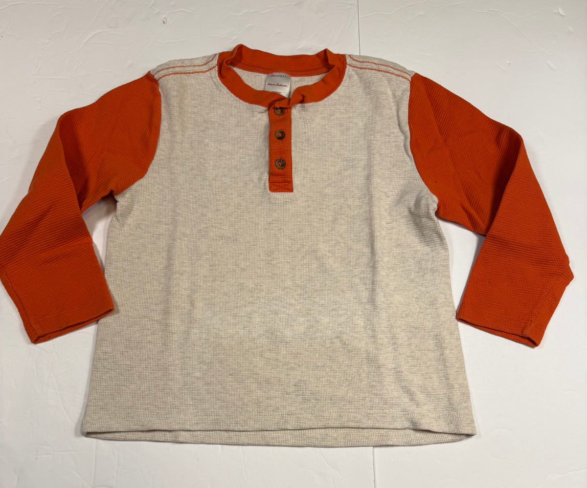 #141 Boys 120 (6-7) Hanna Andersson Orange and Cream Henley