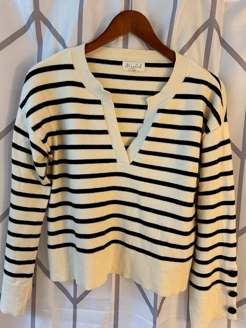 #18 Reduced! Marled black cream striped sweater women’s small