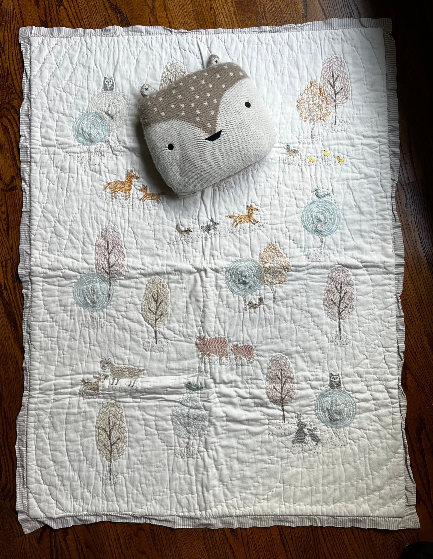 Seller #115 - Pottery Barn Kids Dakota Woodland Baby Quilt with Matching Deer Pillow, VGUC