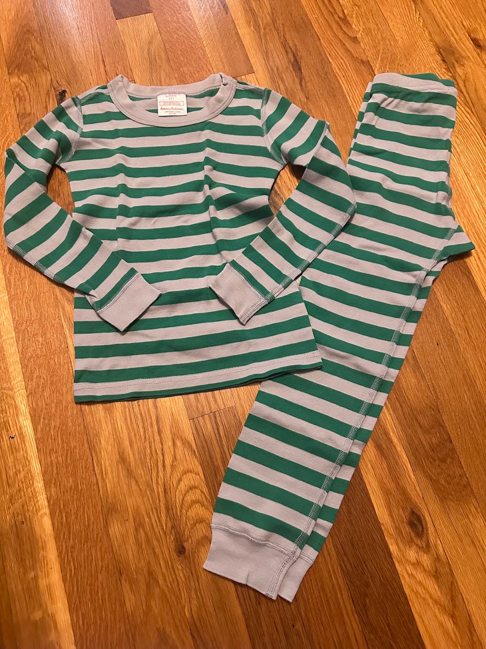 Seller #101 Hanna Andersson size 6-7 gray/green stripe pajamas
