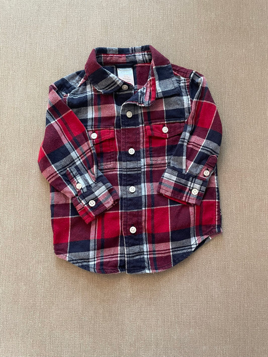 Seller #12 | Gymboree Boys Red, Maroon, Navy Blue, and Light Gray Plaid Flannel Shirt | EUC | Size 6-12 months