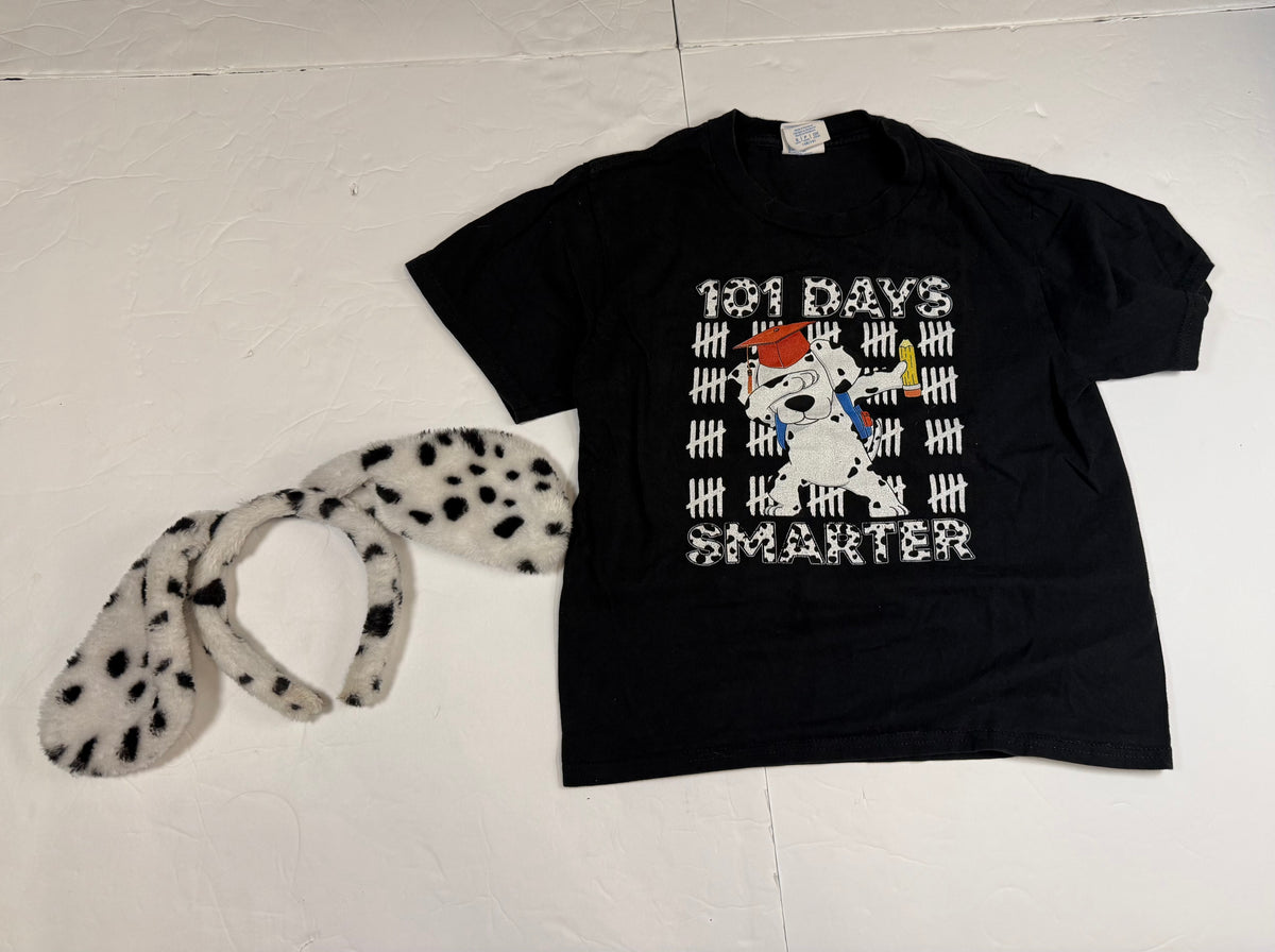 #141 Boys Small 101 days of school Dalmatian shirt and ears