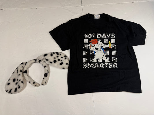 #141 Boys Small 101 days of school Dalmatian shirt and ears