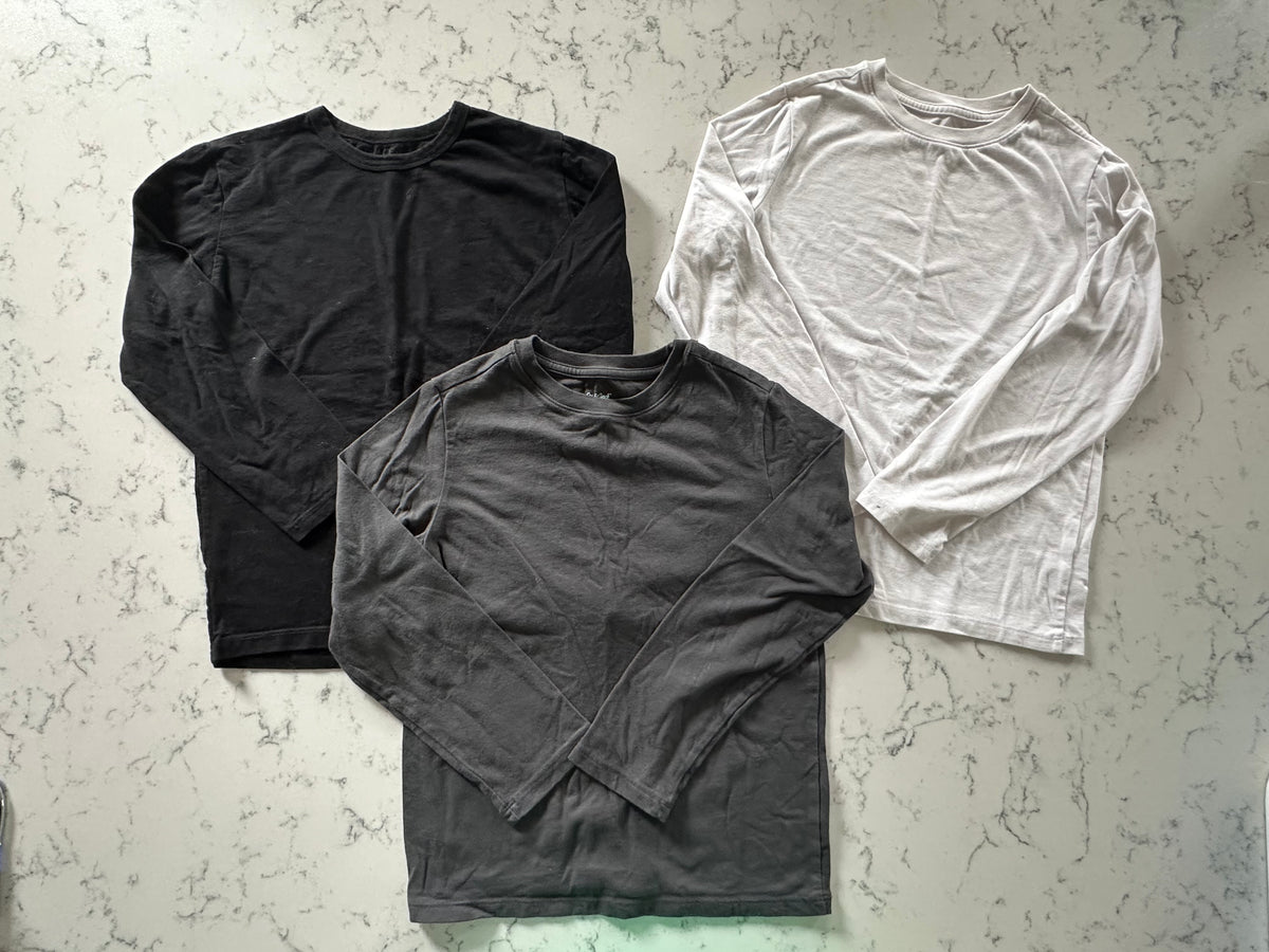 Seller 42, Cat & Jack / Place Cotton Long Sleeve Tees (3), White / Black / Gray, EUC, Boys Size M (8)