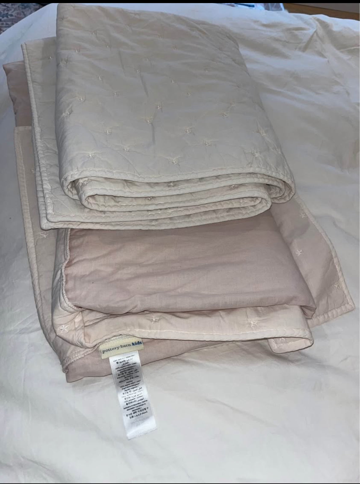 #110 Pottery Barn Kids Light Pink Crib Skirt and Quilt Set