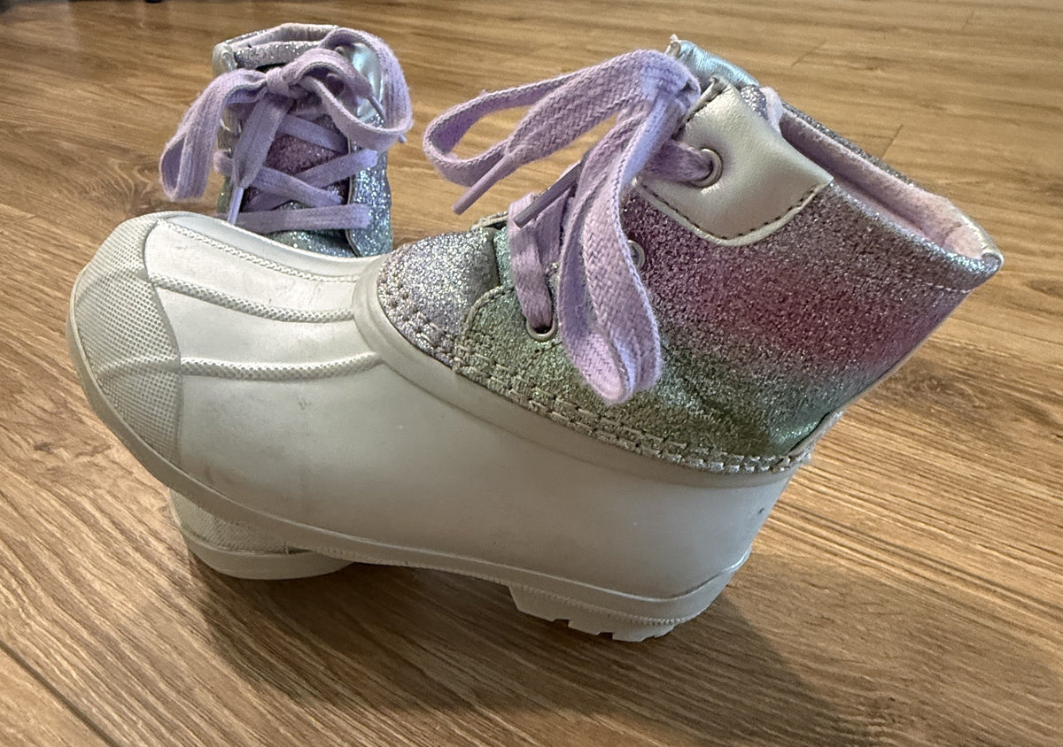 Seller #100 Girls Size 12 Sperry Boots Purple Glitter Ombre and Silver