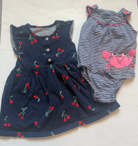 Carters cherry dress and crab romper dress girls 18 months