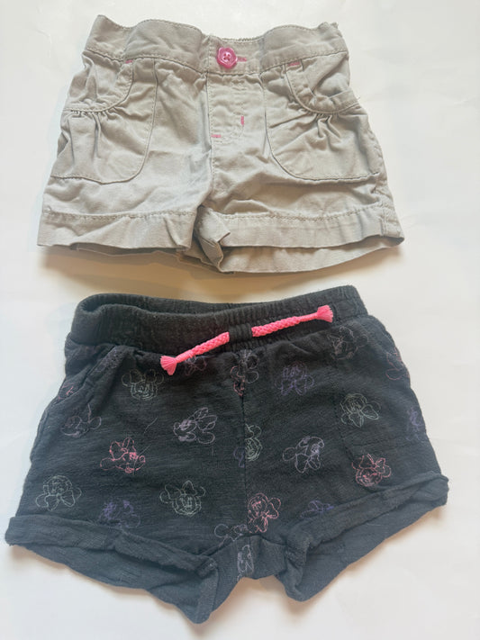 Jumping Beans shorts Minnie Mouse and khaki with pink flower buttons girls 12 months