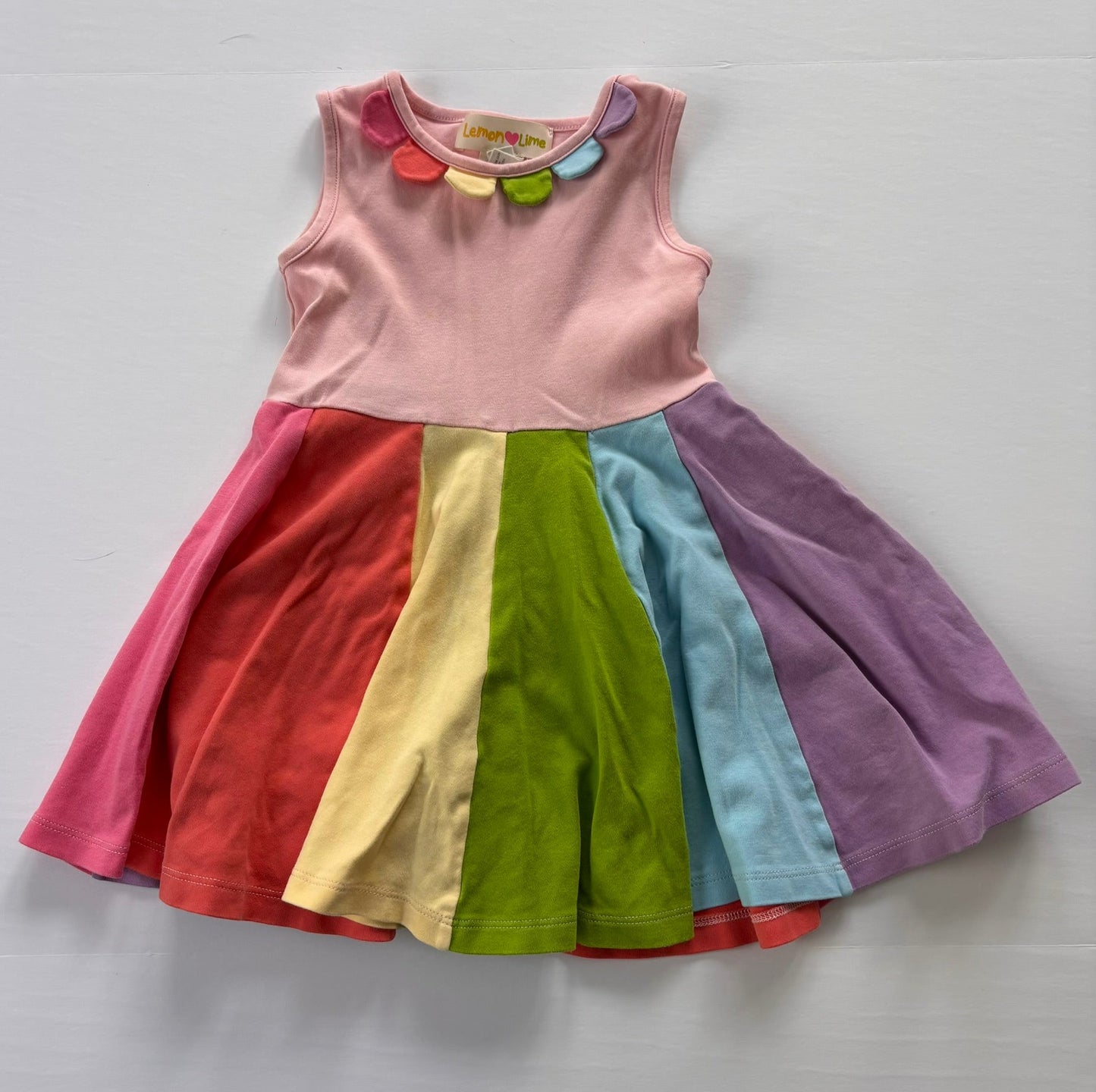 #84 Lemon Loves Lime Rainbow Sleeveless Twirl Dress Girls Size 2T